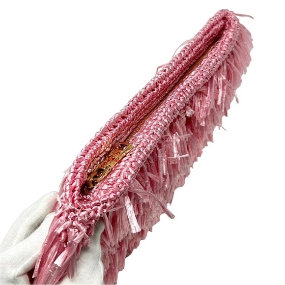 PRADA Vintage Logo Clutch Bag Pink Gold Raffia
Polyethylene Zip Rank AB - Picture 10 of 12